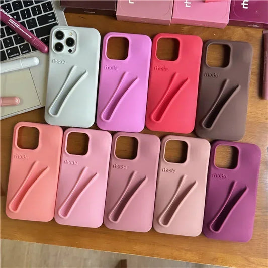 9 Colour Lipstick Holder Silicone Case for iPhone 16E 16 15 14 13 12 11 Pro Max Plus Lip Gloss Portable Stand Cover Funda.