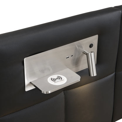 Polsterbett 180 x 200 cm, hydraulisches Bett, mit USB-Anschluss, kabelloses Laden und beleuchteter Lampe, mit Stauraum