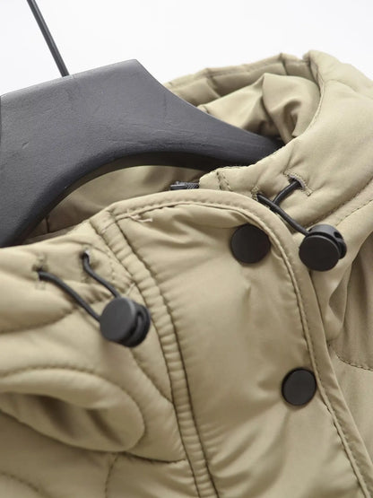 Women Loose Warm Adjustable Hood Overcoat Long Sleeves Single Breasted Side Vents At Hem Pocket Jacket Spring New Chic Coat.