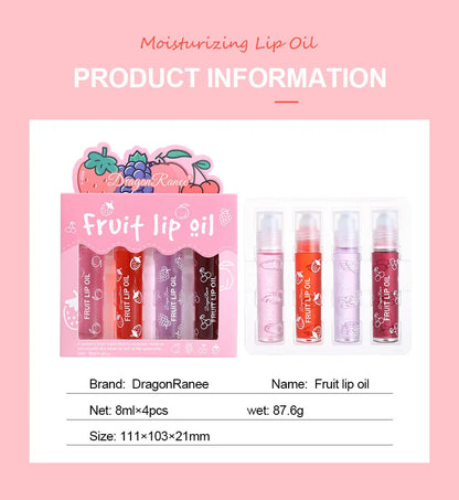 Set of Four Rolling Head Lip Oils Moisturizing Hydrating Roller Ball Lip Care Anti-Drying Transparent Lip Blam for Lip Health.