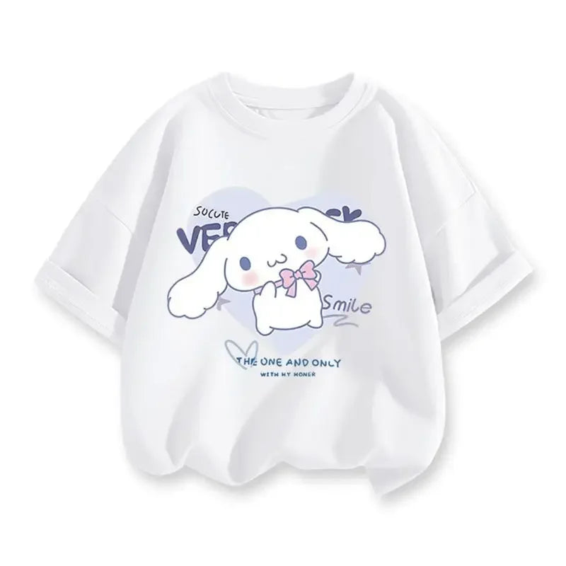 2024 New Summer COTTON T shirt Girls Boys Cinnamoroll T shirt Cartoon Print Kids T-Shirts Children Girls Tops Clothes.