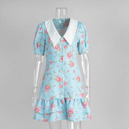 Beiyingni Neue In frauen Kleid Elegante Französisch Mode Schlank Kurzarm Mini Kleider Weibliche Rüschen Tasten V-ausschnitt Kurze Vestido.