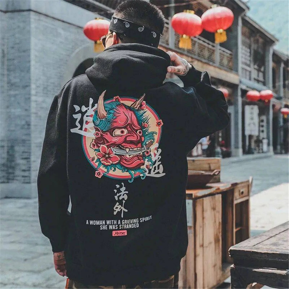 Fashion Boys Cool Men Hip Hop Hoodies Japanese Casual Sweatshirts Streetwear Men Women Loose Pullover Harajuku Devil Hoodie Male.