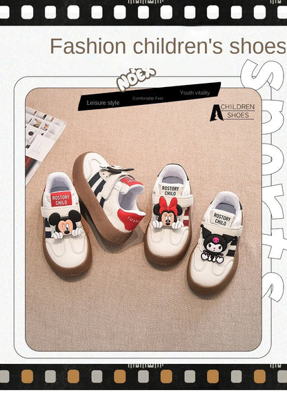Disney Children's Casual Shoes Cute Minnie Girls Sneakers Fashion Mickey Boys Sport Shoes Anti-slip Soft Sole Kids Board Shoes.