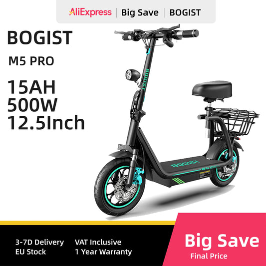 Bogist M5 Pro Adult Electric Scooter City E-Scooter For Men 500W 48V 15AH Battery 12.5 Inch City Tires Escooter E-Scooter.