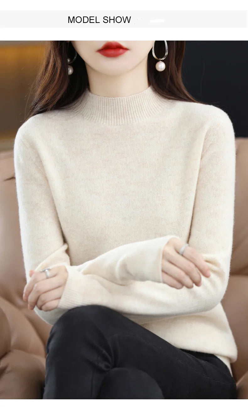 100% Pure Wool Half-neck Pullover In Autumn And Winter New Cashmere Sweater Women's Casual Knit Top Women's Coat 19 Colors.