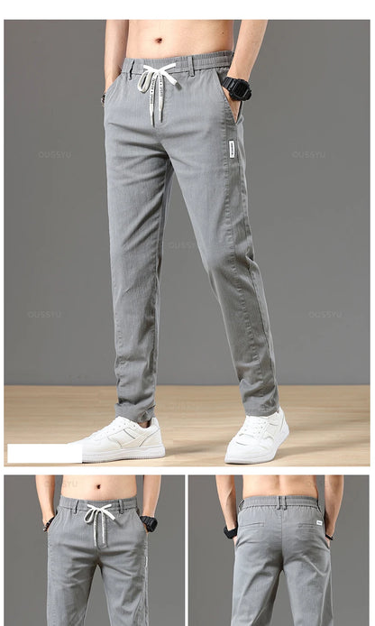 Autumn Cottom Men's Pants Fashion Classic Drawstring Elastic Waist Jogging Stretch Casual Grey Cargo Trousers Male 28-38.