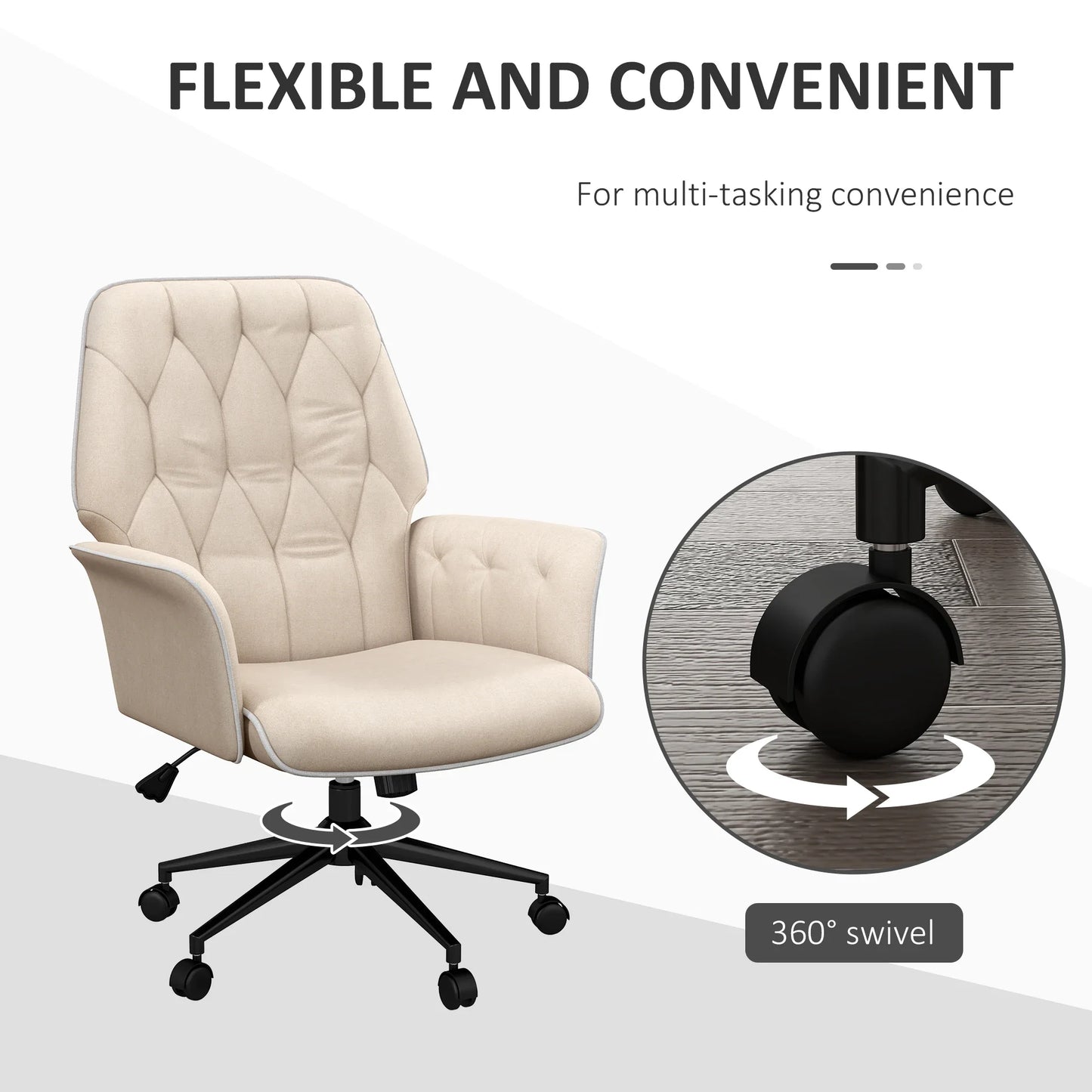 Moderner Bürostuhl mit Schaukelfunktion, höhenverstellbar, gepolsterter Stuhl bis 120 kg, beige für angenehmes Arbeiten