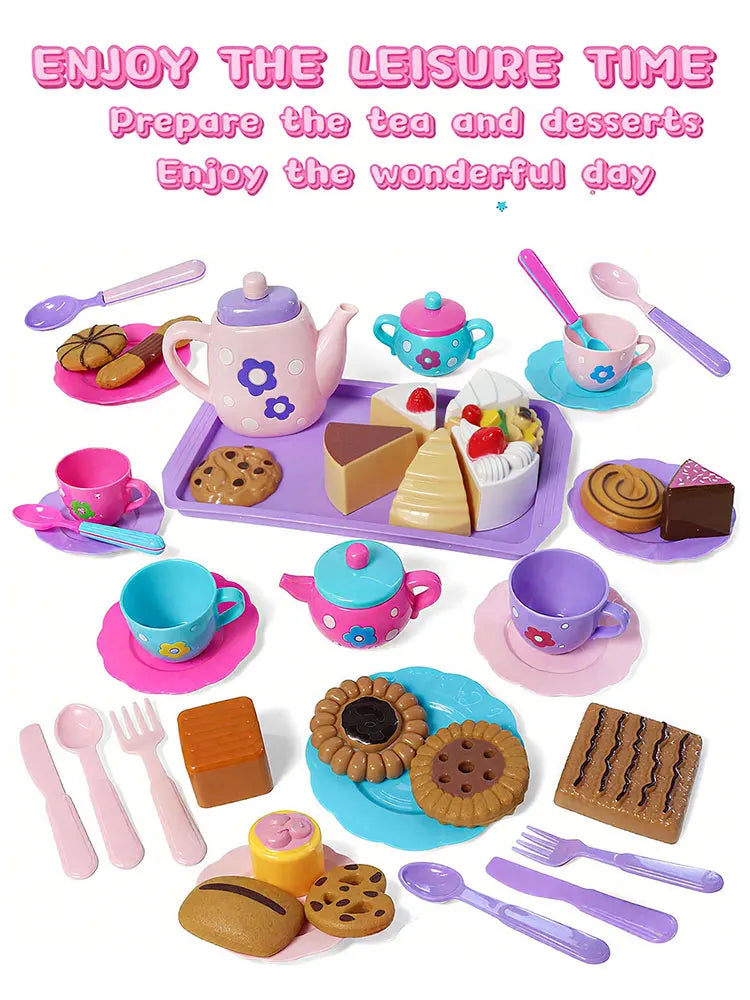 Little girl tea party set, pretend afternoon tea dessert teapot set, princess tea time playing teapot kitchen toys, Easter gifts.