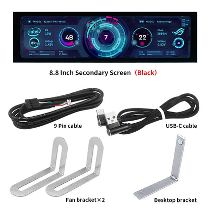 3.5 / 5 Inch IPS Type-C Secondary Screen Mini Computer USB Display CPU GPU RAM HDD Monitor with Holder Metal Case No Use AIDA64.