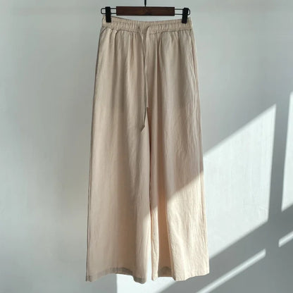 Pants Set Women Shirts Wide Leg Elastic Waist Cotton Linen Casual Sets Elegant Loose Long Sleeve Lapel Spring Shirt Y2k Suit.