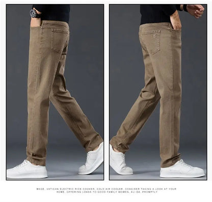 Male Brand Jeans Clothing Light Luxury Stretch Looes Fit Pants Comfortable Soft Business Fashion Straight Casual Denim Trousers.