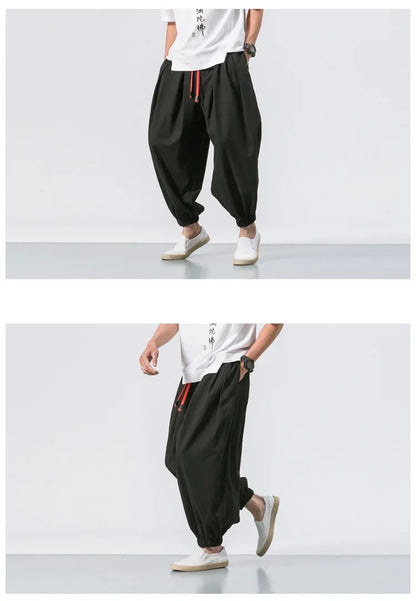 New Trendy Men Harem Pants Loose Oversized Style Cotton and Linen High Quality Jogger Sweatpants Casual Male Trousers.