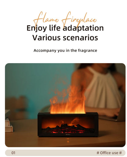 Creative Fireplace Air Humidifier Waterless Auto-Off Aroma Essential Oil Diffuser with LED Light & Remote Control for Home Gift.