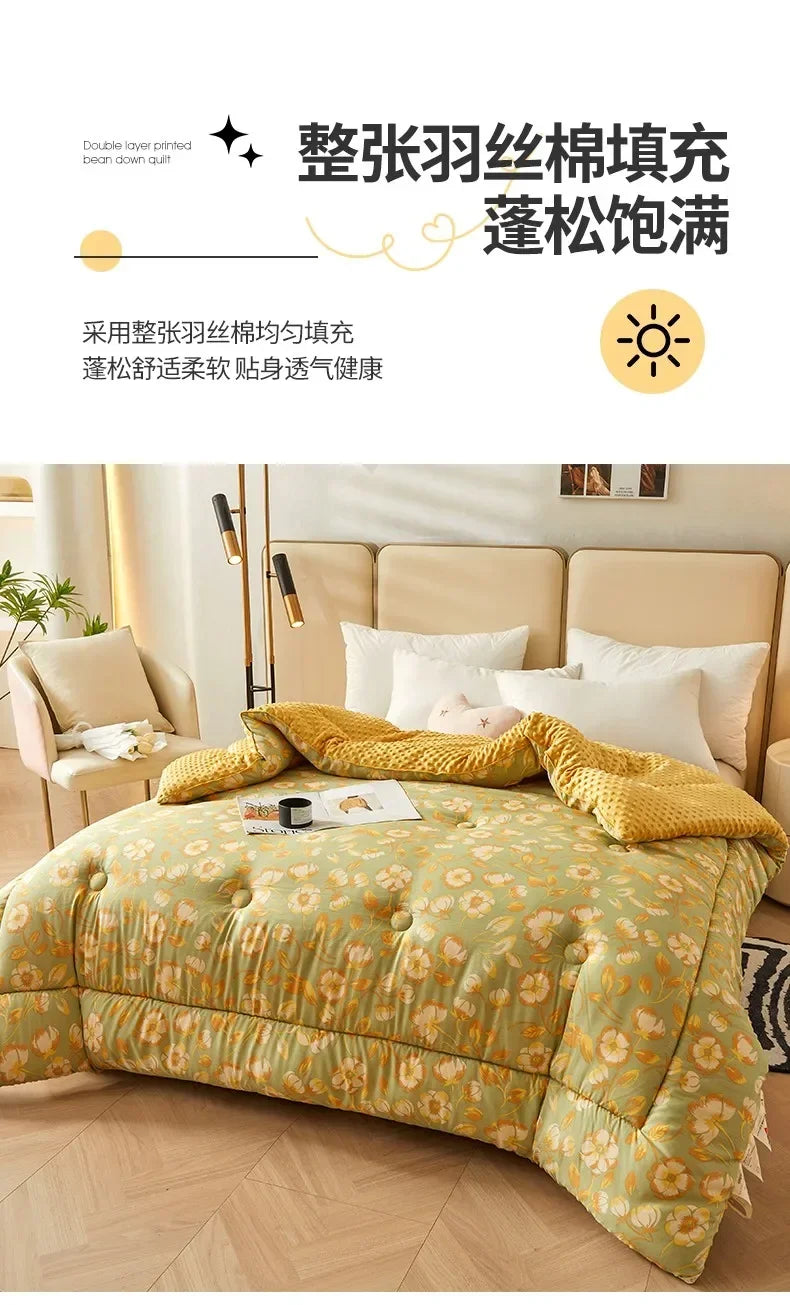 Home Textiles Comforter Stitch Printed Velvet Quilt Comforter Throw Blankets for Beds Winter Thicken Warm Quilt Core Bedding 이불.