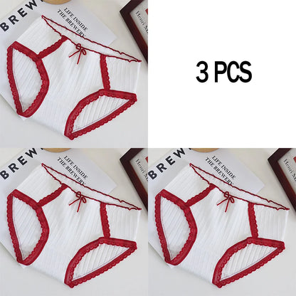 3pcs Cotton Women's Panties Sweet Cute Printed Student Mid-Waist Underwear Fashionable Breathable Girls Daily Briefs