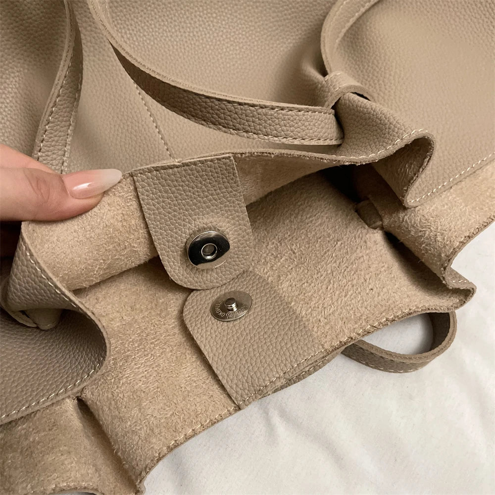 Branded Designer Shoulder Tote Bags For Women Soft PU Leather 2-IN-1 Big Capacity Shopper Tote Set 2025 Luxury Designer Handbags