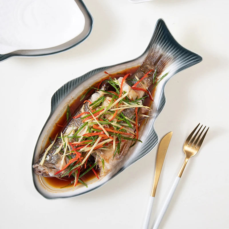 Japanese Ceramic Fish Plate White Irregular Plate Healthy Tableware Kitchen Cookware Dessert Sushi Pasta Plate Hotel Tableware.