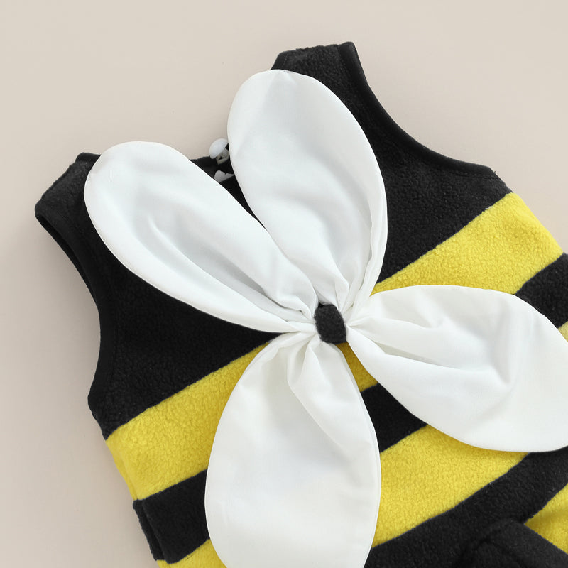 Baby Jungen Mädchen Biene Strampler Streifen Ärmellos Rücken Weiß Flügel Dekor Overalls Lässige Kostüm Kleidung Säuglingsbodysuits mit Hut.