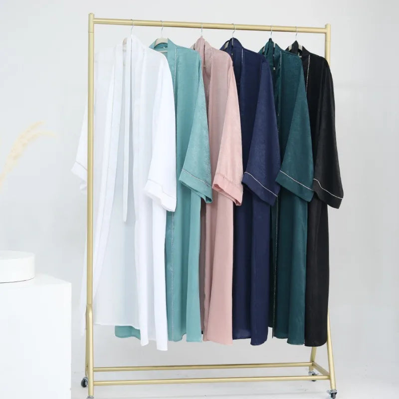 2024 Muslim Modest Cardigan for Women Eid Arab Abaya Dubai Dress Islamic Daily Long Sleeve Clothing Turkey Solid Color Coat Robe.
