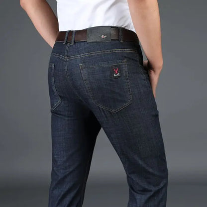 Classic Straight Men's Jeans Fitted Comfortable Elastic Business Casual Denim Pants Korean Fashion  Autumn Casual Trousers