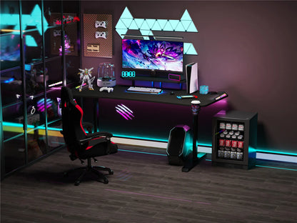 Jumbo-Gaming-Schreibtisch mit Monitor regal, großer PC-Computer tisch mit LED-Beleuchtung, Spieltisch-Gamer-Schreibtisch für Schlafzimmer, Home-Office