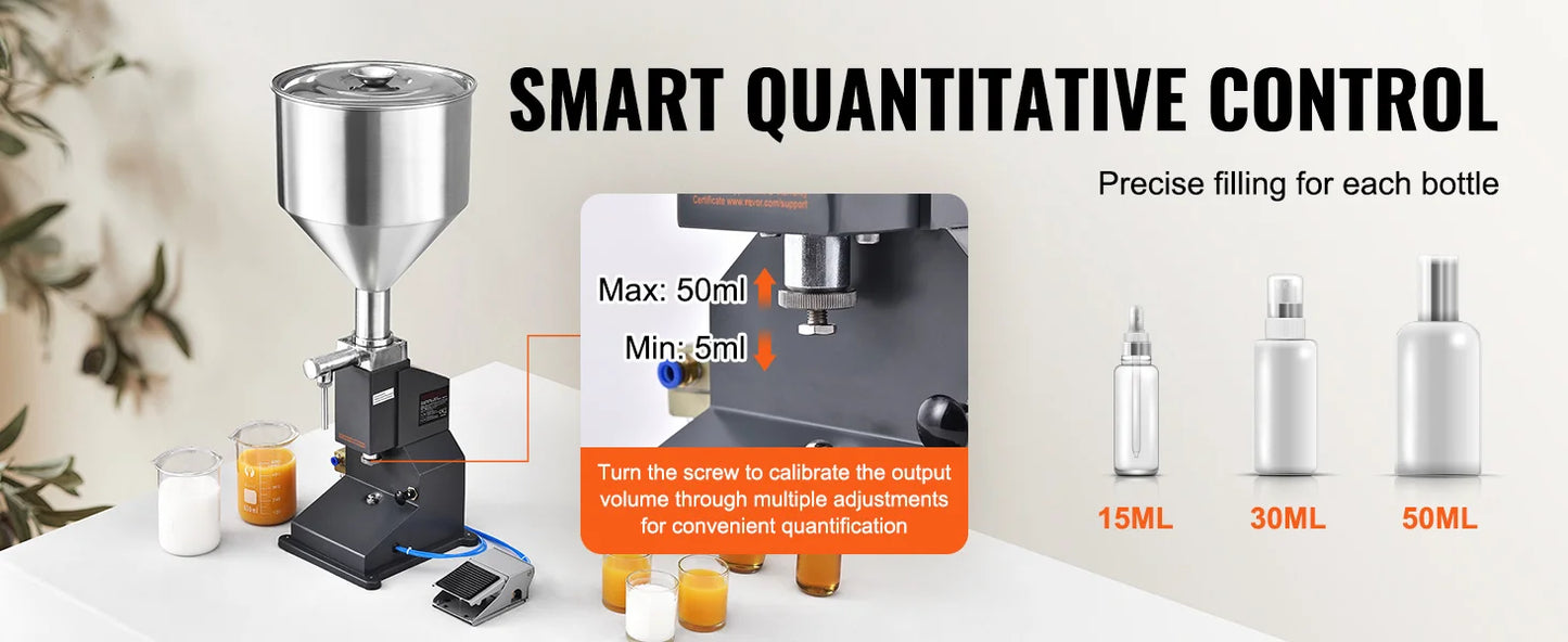 SucceBuy 5-50/100ml A02 Pneumatic/Manual Paste Liquid Filling Machine Bottle Liquid Filler Pedal for Water Juice Cosmetic Milk.