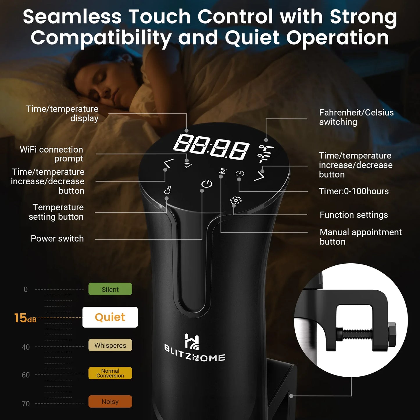 BlitzHome SV2209 1100W Sous Vide Cooker WIFI APP Control Thermal Immersion Circulator Machine with Digital LCD Display Time EU.