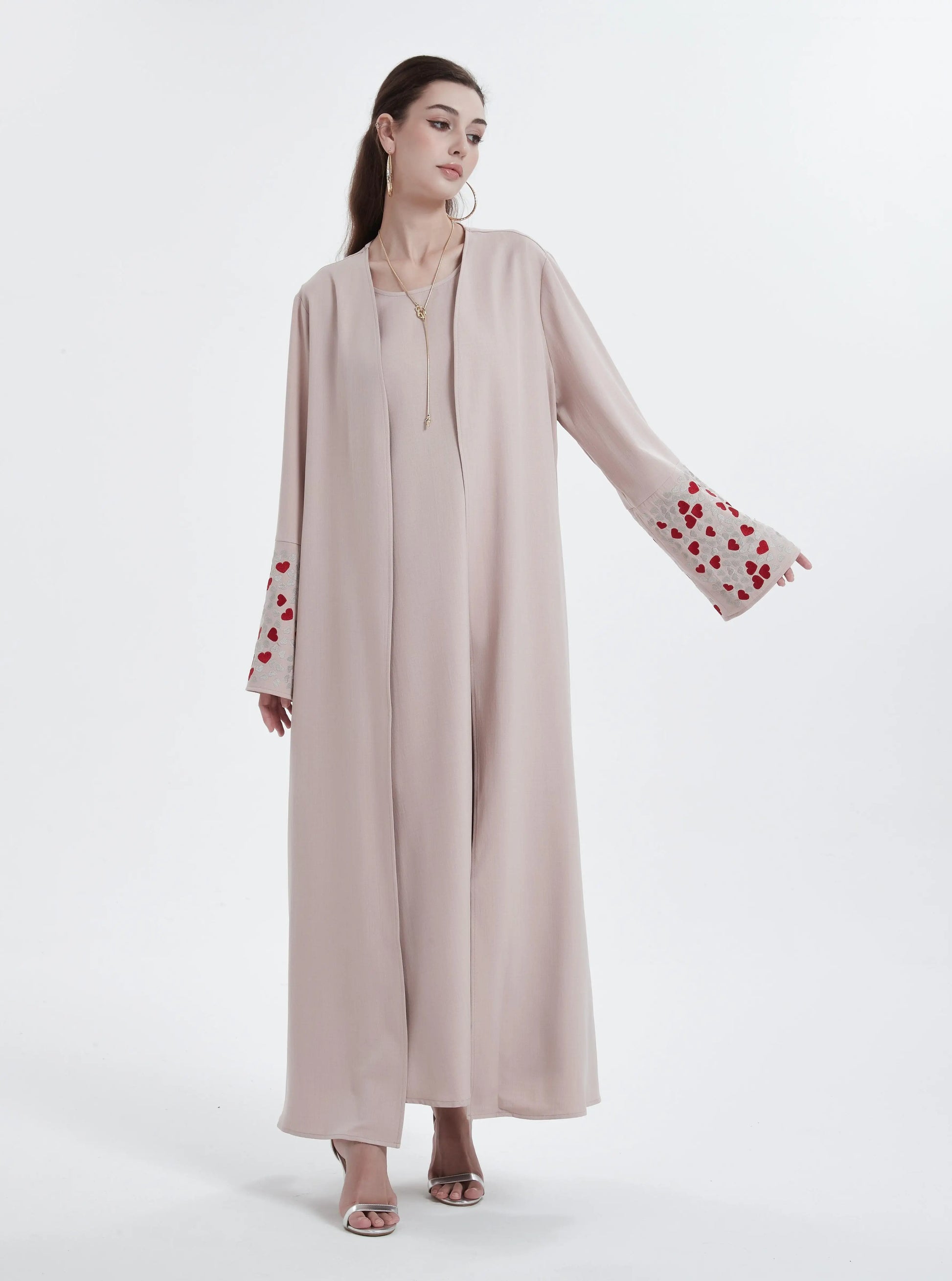 Ramadan islamic clothing kebaya Middle East Muslim women's Abaya solid color cuff love  embroidery  cardigan.