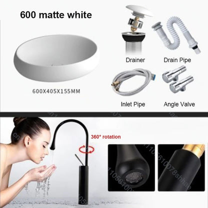 Modernes, luxuriöses Badezimmer-Waschbecken aus Keramik mit Abfluss, Arbeitsplatte, Waschbecken, Waschbecken über der Theke, künstlerisches Waschbecken