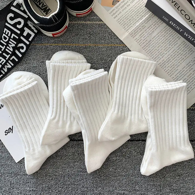 New 5 Pairs Cool Men Black White Warm Socks Set Autumn Winter Male Solid Color Sport Short Socks For Men Dropshipping