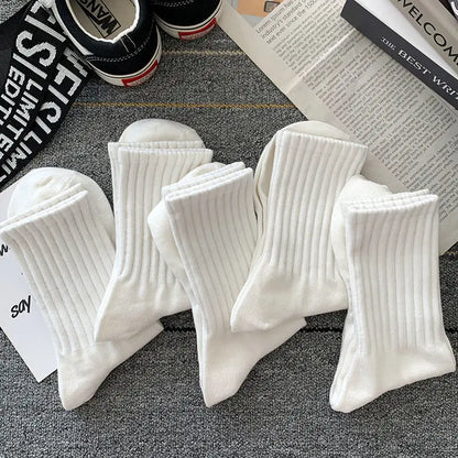 New 5 Pairs Cool Men Black White Warm Socks Set Autumn Winter Male Solid Color Sport Short Socks For Men Dropshipping