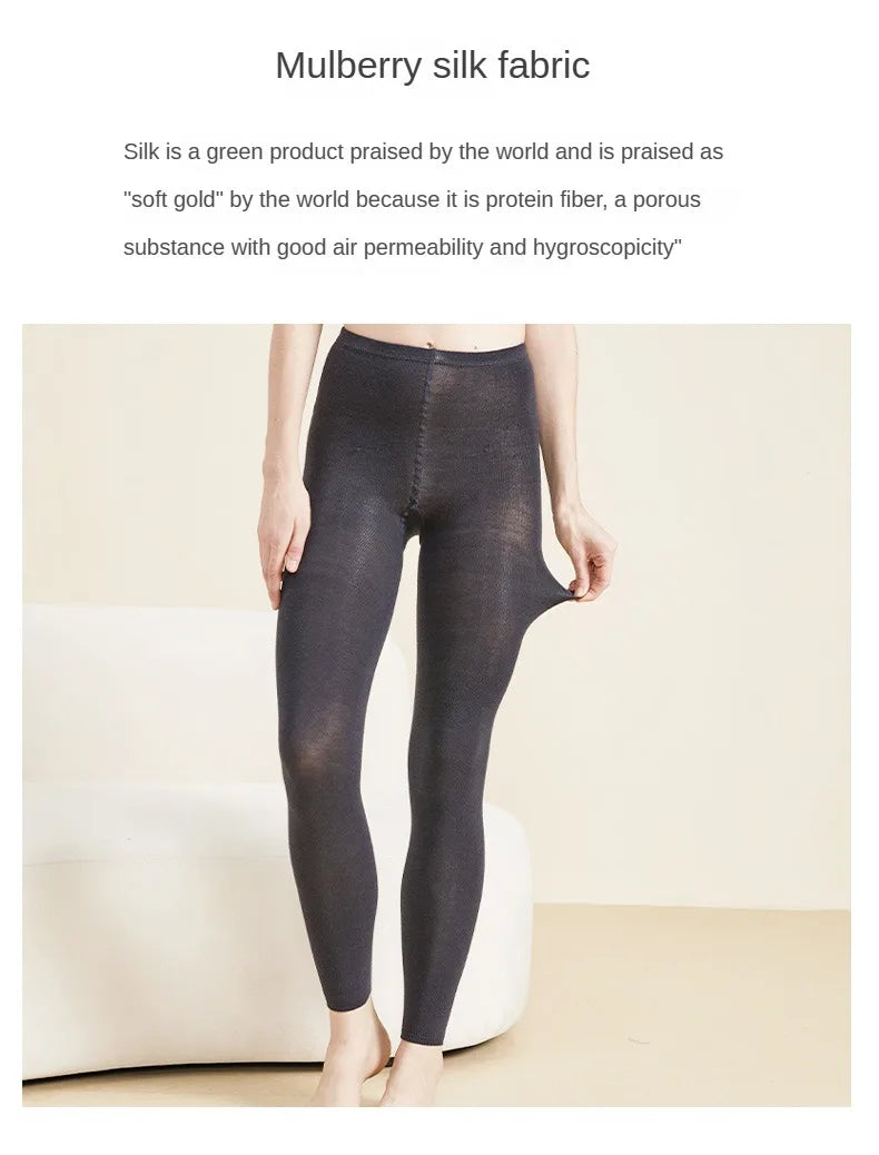 Women's Autumn and Winter Mulberry Silk Blend Tights Slim High Waist Skinny Anti-Hook Thick Warm Leggings Tights Stockings.