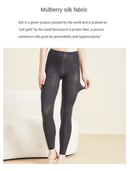 Women's Autumn and Winter Mulberry Silk Blend Tights Slim High Waist Skinny Anti-Hook Thick Warm Leggings Tights Stockings.