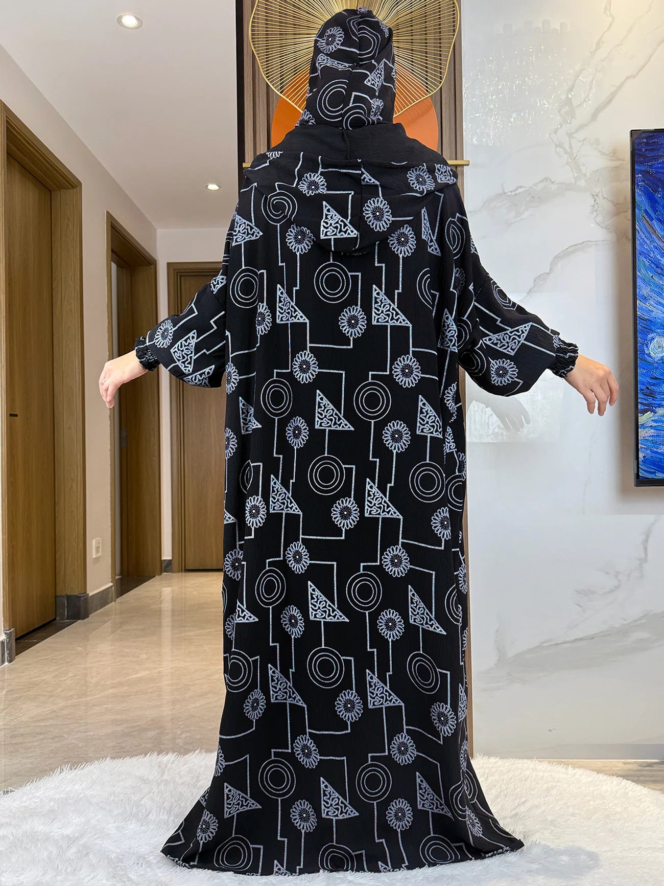 Promotion New Double Hat Women Abaya With Hooded Irregular Pattern Long Abaya Tassel Muslim Saudi Prayer Kaftan Oriental Robes.