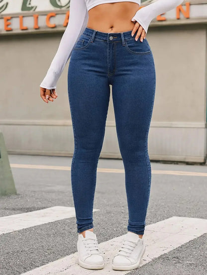 Europe and The United States Women's New Skinny Stretch Small Leg Jeans Four Seasons Simple Casual Denim Nine-point Pants Women.