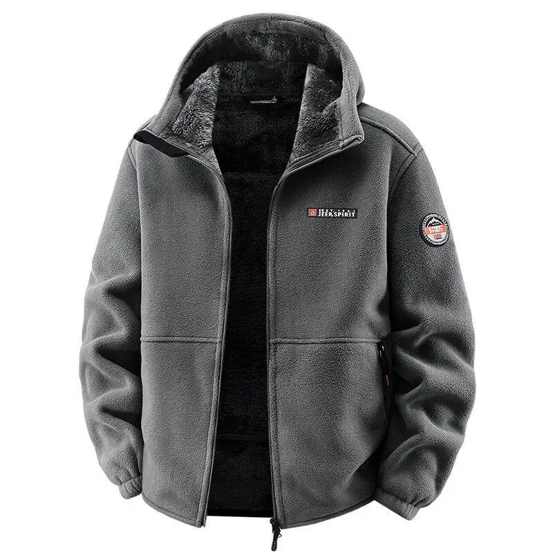 Men's Outdoor Sport Hooded Sweatshirt Jacket Warm Fleece Liner Windproof Softshell Inner Polar Fleece Coat with Zipper & Pockets.