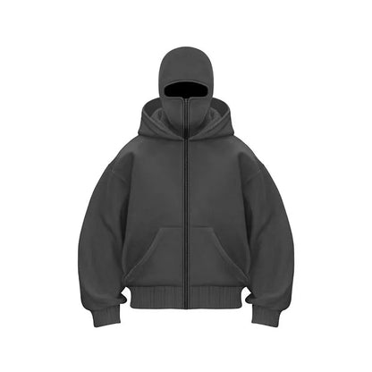 2025 Autumn Men Balaclava Y2K Gothic Harajuku Winter New Item Double Hooded Sweatshirt Men's Hooded Mask Zipper Sportswear Women.