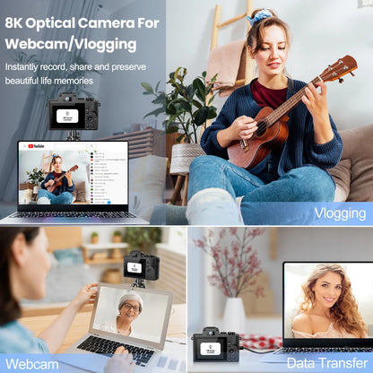 8K Digital Camera for Photography, Front And Rear Dual lens Vlogging Camera with Autofocus, WiFi Touchscreen 16X Digital Zoom.