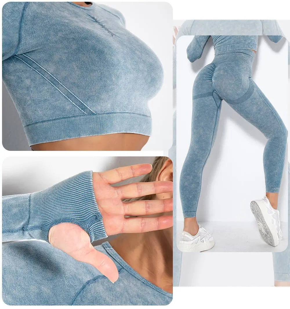 Seamless Yoga Set Gym Clothes Women's Sportswear Yoga Suits Women Fitness Set Tracksuits Sports Outfits Long Sleeve Gym Leggings