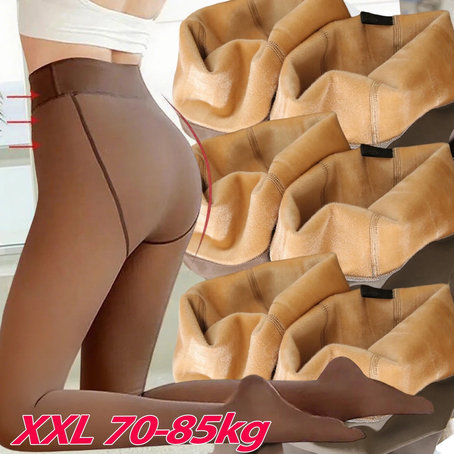 Sexy Thicken Warm Tights Women Plus Size Thermal High Waist Elasticity Plush Fleece Translucent Coffee Elasticity Pantyhose