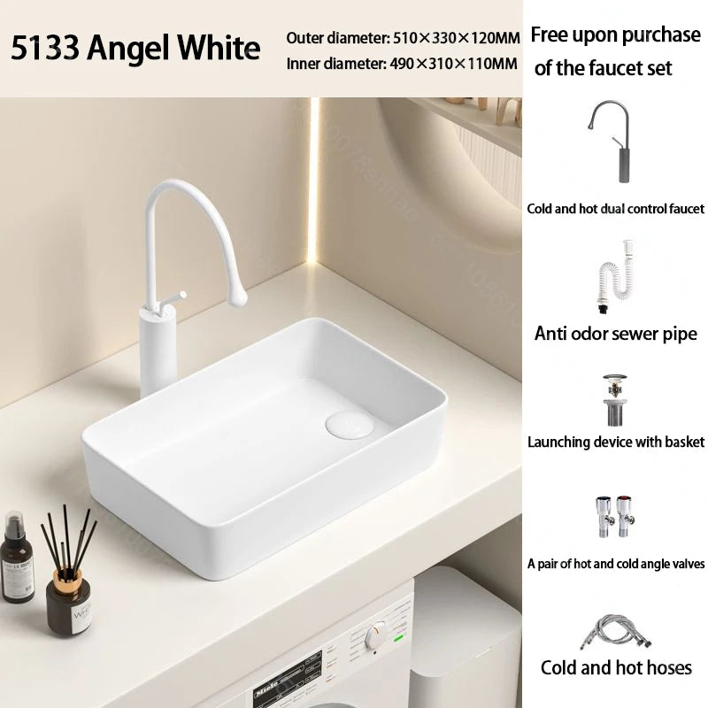 Luxuriöses Keramikgefäßwaschbecken, quadratisches Badezimmerwaschbecken, Arbeitsplatte, Kunstwaschbecken für Waschtischplatte, Keramik-Badezimmerwaschbecken für den Heimgebrauch