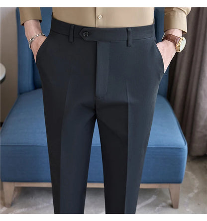 Men Suit Pants 2025 Elastic Slim Fit Formal Dress Pants Solid Casual White Trousers Pantalon Homme Wedding Party Men Clothing