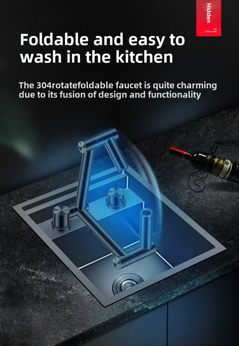 304 Stainless Steel Bar Sink Small Kitchen Sink Hidden Cup Washer Single Slot With Lid Balcony Garden ﻿