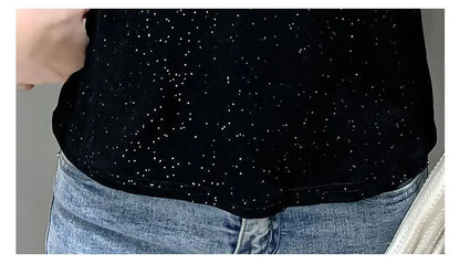 Summer Women Tops Patchwork Bright silk Mesh T shirt Pathcwork Short Sleeve Lace Shirt