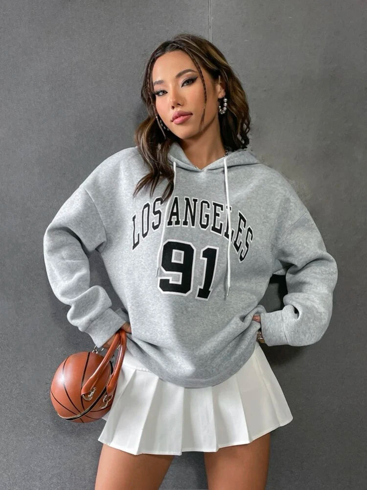 Blessyuki los angeles Brief gedruckt Hoodies Frauen 2023 Herbst Winter plus Größe lässig Vintage weibliche Sweatshirt Streetwear Top.