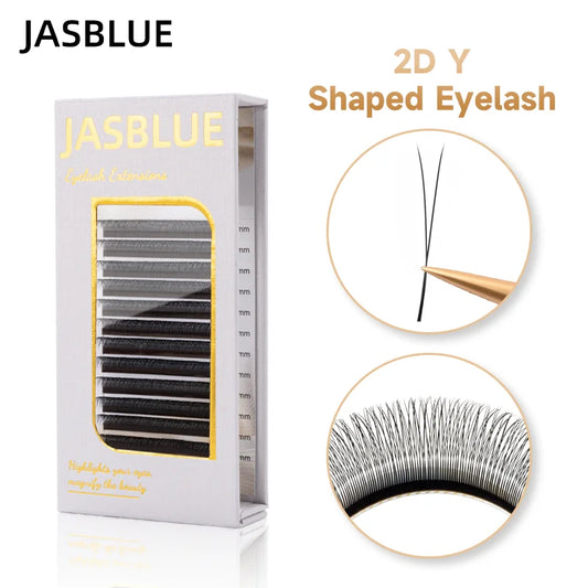 JASBLUE 2D Y Shape Eyelash Extensions Single Tip Y Premade Fans Y Lashes extensions Light Y Shape Eyelashes Lines.
