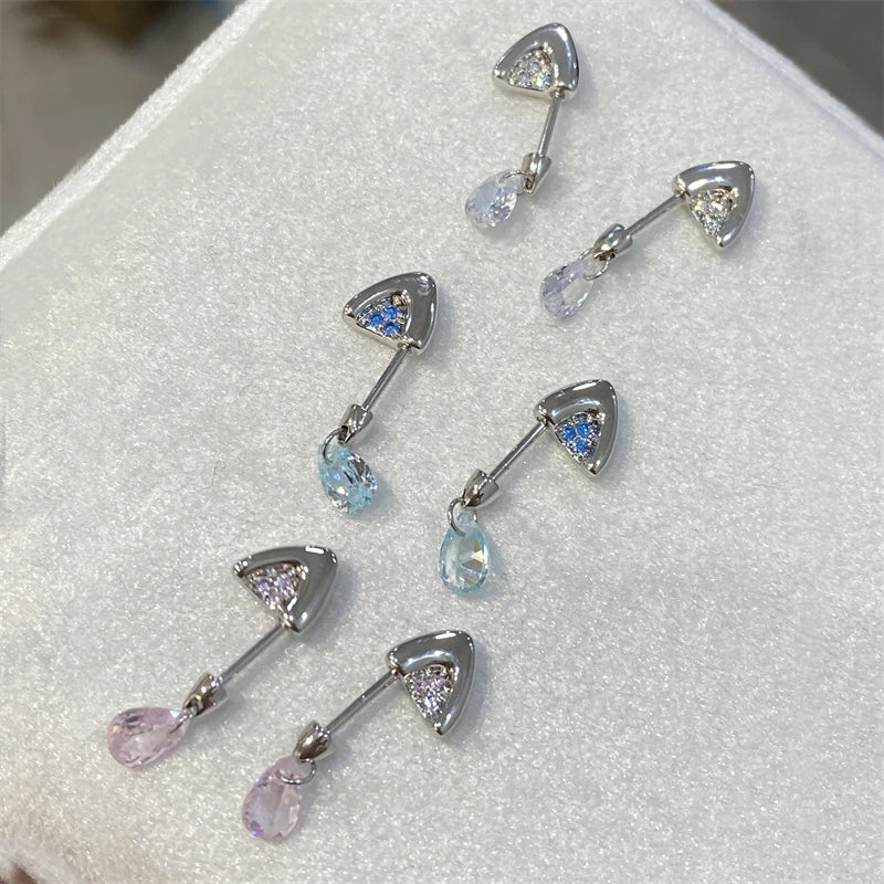 Silver Color Cat's Ear Droplet Shaped Zircon Stainless Steel Ear Bone Nail Earring for Women New Trendy Body Piercing Accessorie.