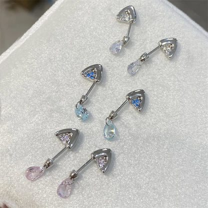 Silver Color Cat's Ear Droplet Shaped Zircon Stainless Steel Ear Bone Nail Earring for Women New Trendy Body Piercing Accessorie.