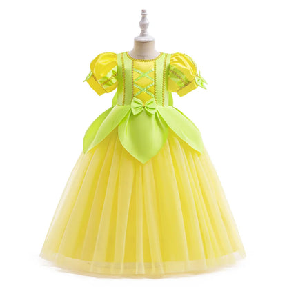 Tiana Fancy Prinzessin Kleid für Mädchen Geburtstag Party Kostüm Kinder Rollenspiel Ballkleid Kinder Karneval Performance Kleidung